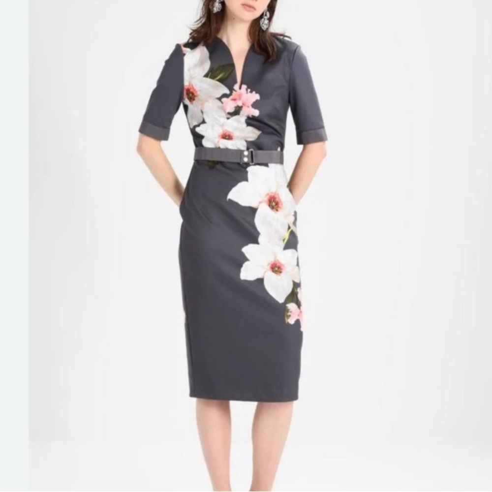 Ted Baker Bisslee Floral Gray Dress